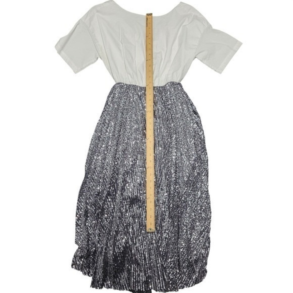 DELFI COLLECTIVE‎ Anthropologie Womens White Top Black Sequin Midi Dress Small - Picture 7 of 9